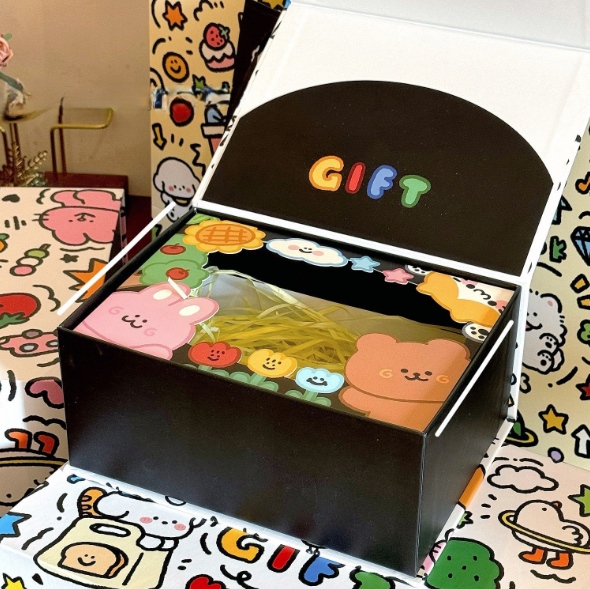 Playful Cartoon Magnetic Gift Box Multi Color Hand Drawn Keepsake Packaging