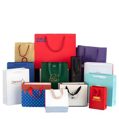 Buy ISO Shopping Paper Bags Red Purple Clothing Shopping Bags Logo Custom online manufacture