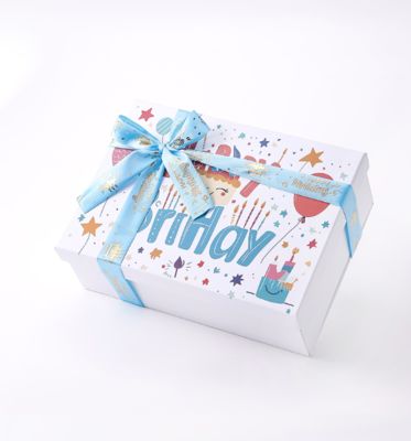 comprar Cajas de regalo plegables de cumpleaños, lazo azul, patrones de fiesta, pastel, globos, gráficos, plegables online manufacture