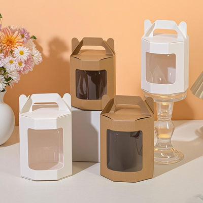 kopen Gezellige feestelijke gegolfde displayboxen achthoekige handheld vouw cadeaubon helder raam online manufacture