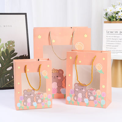 comprar Bolsas de papel para compras reutilizables de tamaño personalizado, bolsas de papel kraft para compras con ventana transparente online manufacture