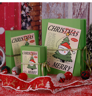 Beli Vintage Green Christmas Gift Box Set Eco Friendly Reusable Packaging dengan Jute Twine Santa Pine Design online manufacture