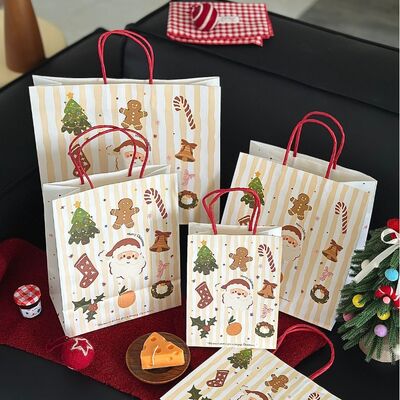comprar Bolsas de regalo de papel con tema navideño Diseño de dibujos animados para regalos y productos horneados Bolsas de papel Kraft personalizables Embalaje online manufacture