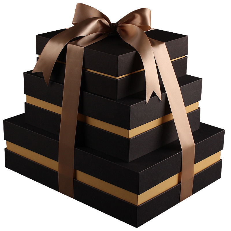 Stackable Rigid Gift Box Elegant Black Gold Instagrammable Rigid Paper Boxes