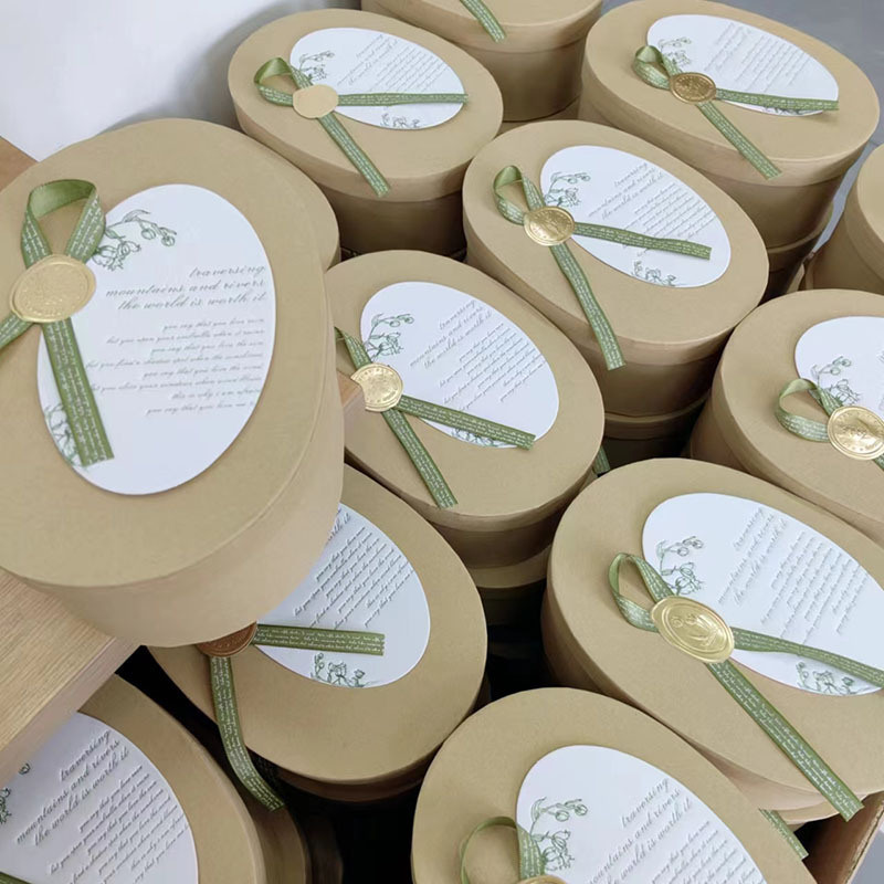 Kraft Paper Biscuit  Oval Gift Box Candy Kraft Paper Gift Boxes  19 X 13.5cm 24 X 19cm