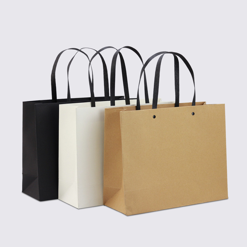 Custom Pattern Kraft Tote Bags 17 X 25 X 9cm Cardboard Paper Bags For Clothing