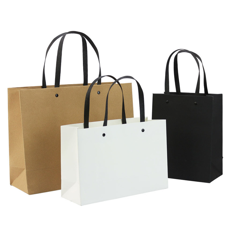 Custom Pattern Kraft Tote Bags 17 X 25 X 9cm Cardboard Paper Bags For Clothing