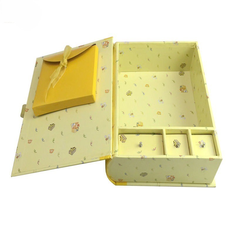 3 Drawers Foldable Gift Boxes Yellow Keepsake Jewelry Box Flip Top Boxes With Magnetic Closure