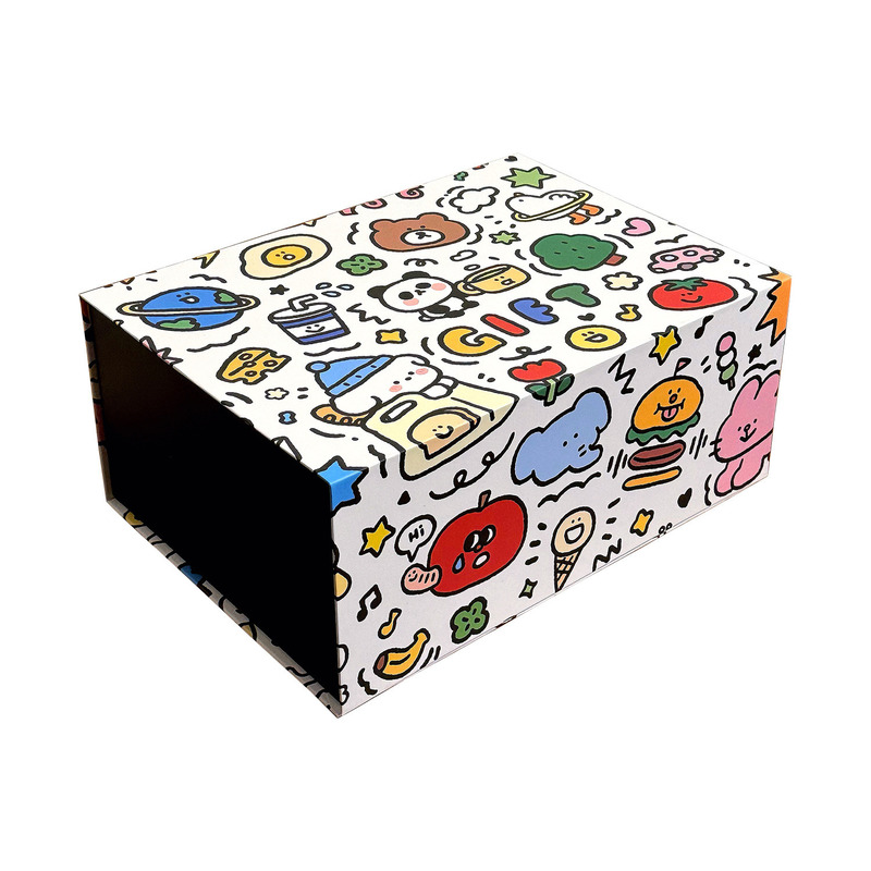 Playful Cartoon Magnetic Gift Box Multi Color Hand Drawn Keepsake Packaging