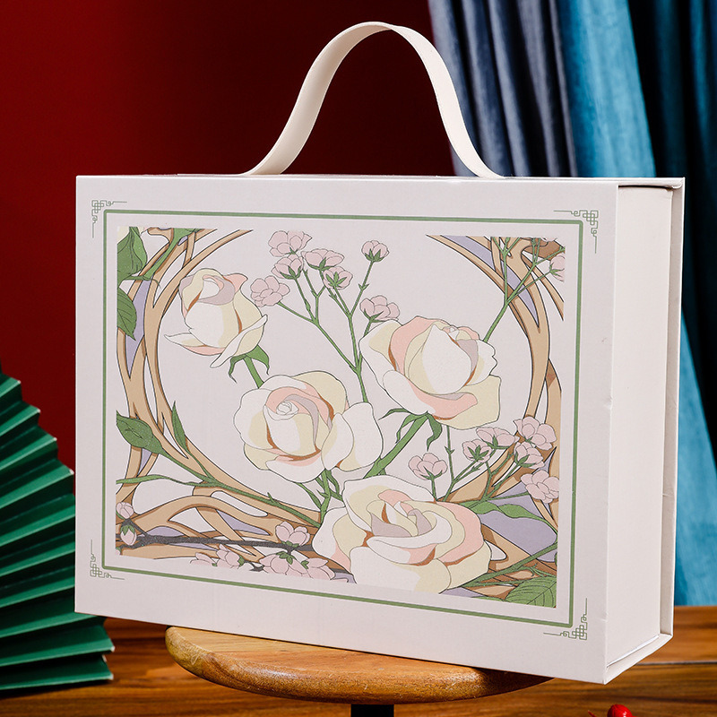 Camellia Forest Wedding Favor Box Champagne Collapsible Gift Box With Magnetic Closure Floral Design