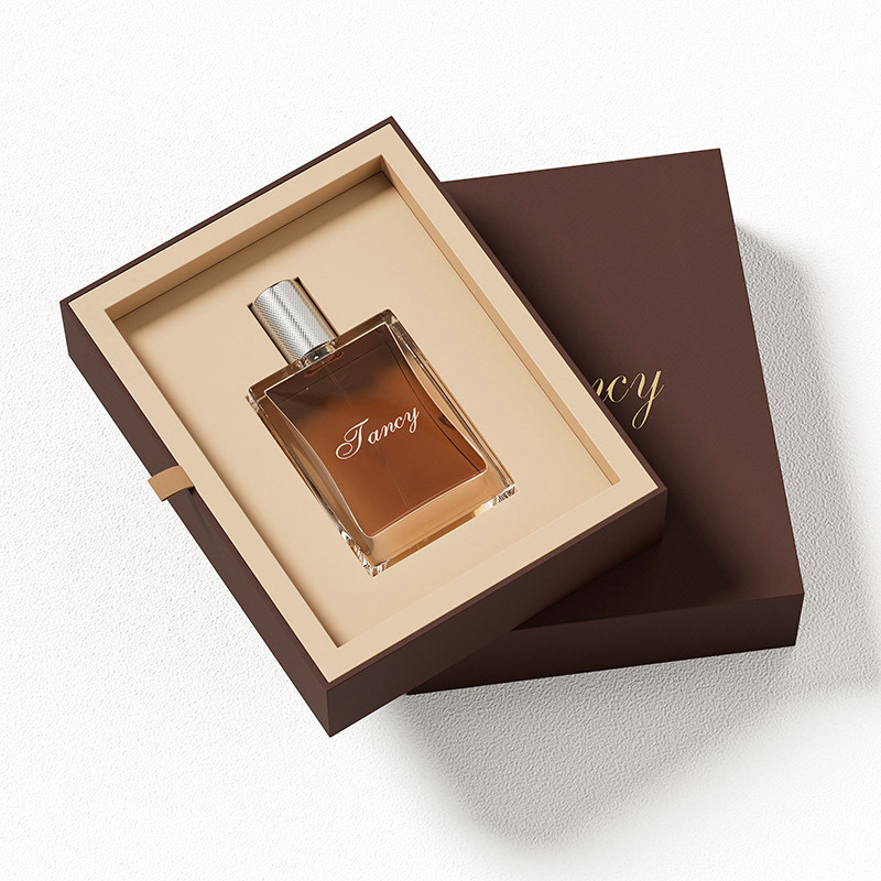 Kemasan Parfum Kustom Cetak UV Kotak Hadiah Bergelombang Cokelat Dengan Tutup