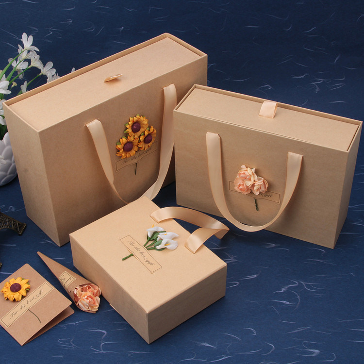 Drawer Type Kraft Corrugated Paper Packaging Boxes For Skincare Products Birthday Festival