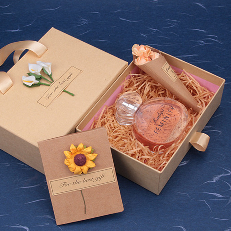 Drawer Type Kraft Corrugated Paper Packaging Boxes For Skincare Products Birthday Festival