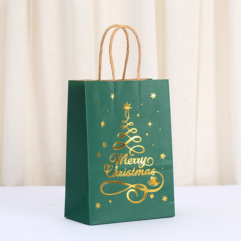 Cartoon Holiday Kraft Paper Shopping Bags Candy Christmas Kraft Bags Red Green