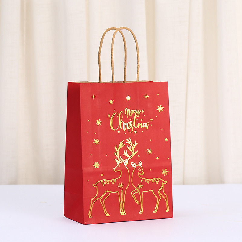 Cartoon Holiday Kraft Paper Shopping Bags Candy Christmas Kraft Bags Red Green