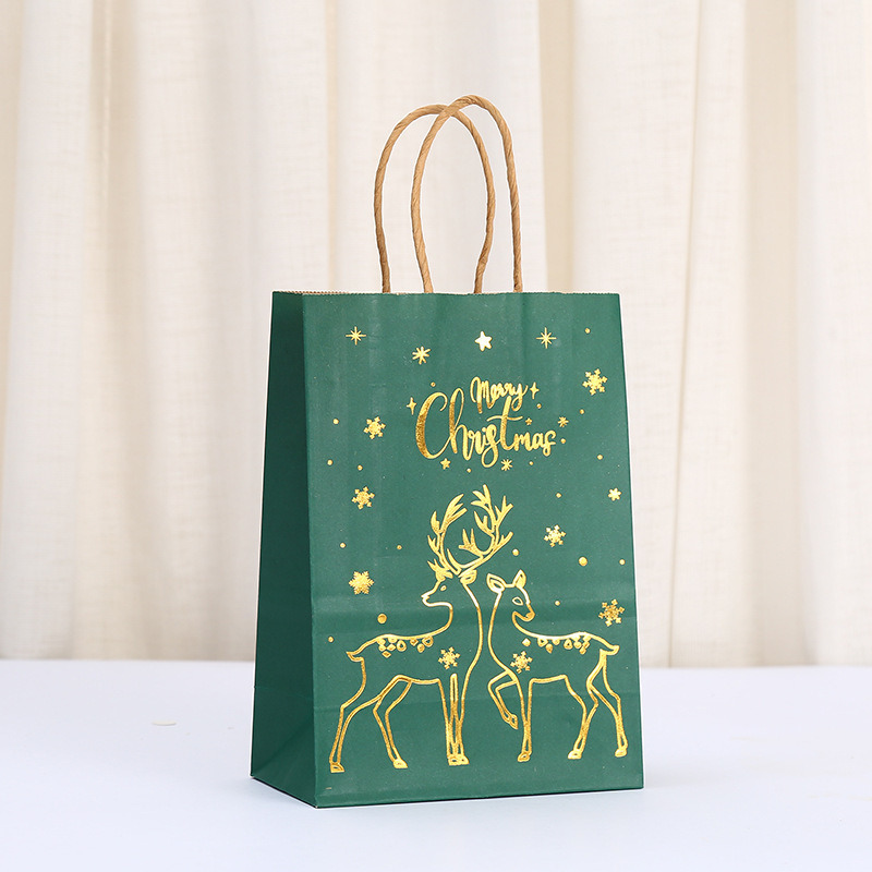Cartoon Holiday Kraft Paper Shopping Bags Candy Christmas Kraft Bags Red Green