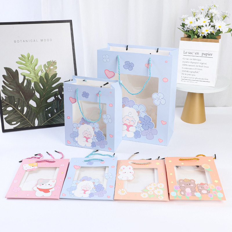 Wiederverwendbare Einkaufspapiertüten, individuelle Größe, Kraftpapier-Einkaufstüten, transparentes Fenster