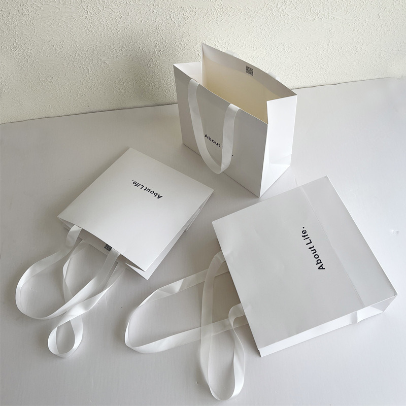 Shopping Tote Bag Kraft  White Simple  Kraft Gift Bags 24 X 10 X 17cm