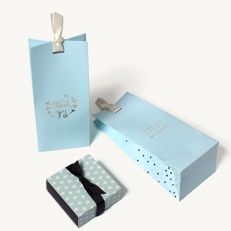 Blue Gold Foil Business Paper Bags Handheld Gift Personalized Tote Bag For Ties Scarves