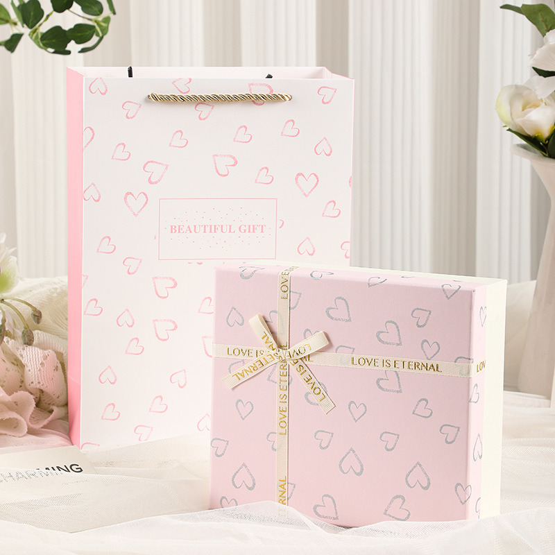 Gift Box Set Premium Heart Pattern Packaging Pink Box In Box Design Cosmetic Perfume Presentation Luxury Ribbon Accent