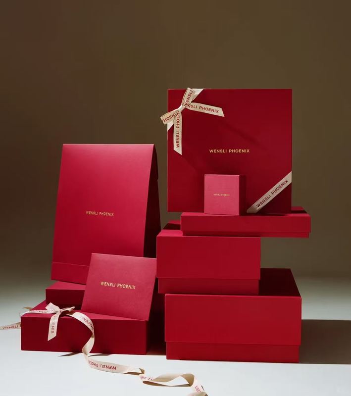 Luxury Gift Box Set Premium Red Satin Finish Packaging Reinforced Edge Protection Custom Gold Foil Ready