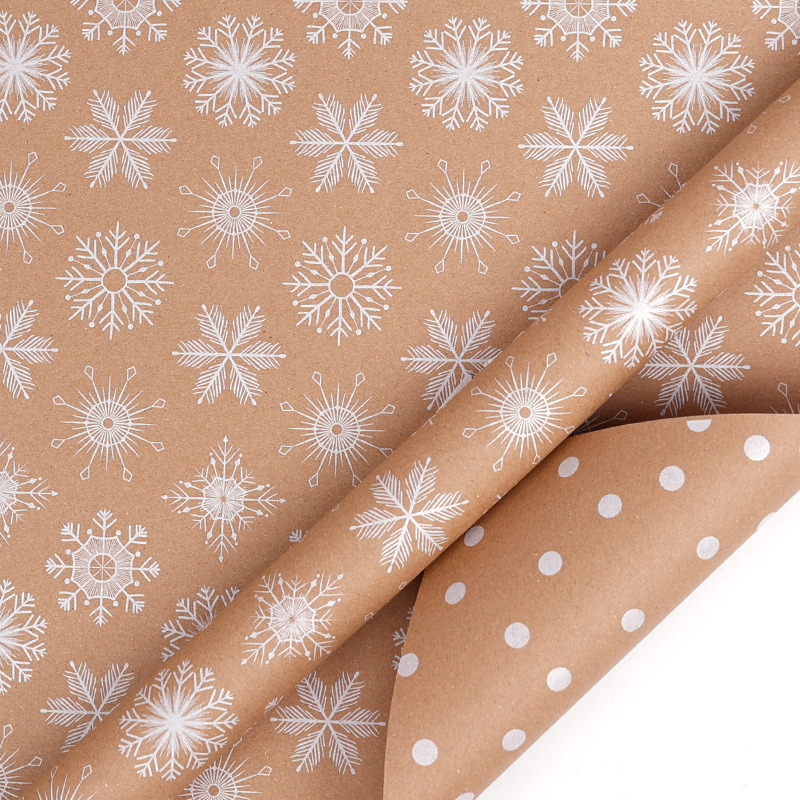 Vintage Kraft Christmas Wrap Double Sided Printed Gift Paper Roll Eco Friendly Recycled Material Merry Christmas Text Festive Patterns