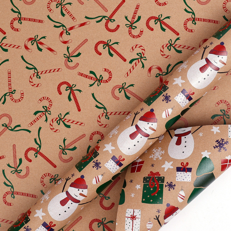 Vintage Kraft Christmas Wrap Double Sided Printed Gift Paper Roll Eco Friendly Recycled Material Merry Christmas Text Festive Patterns