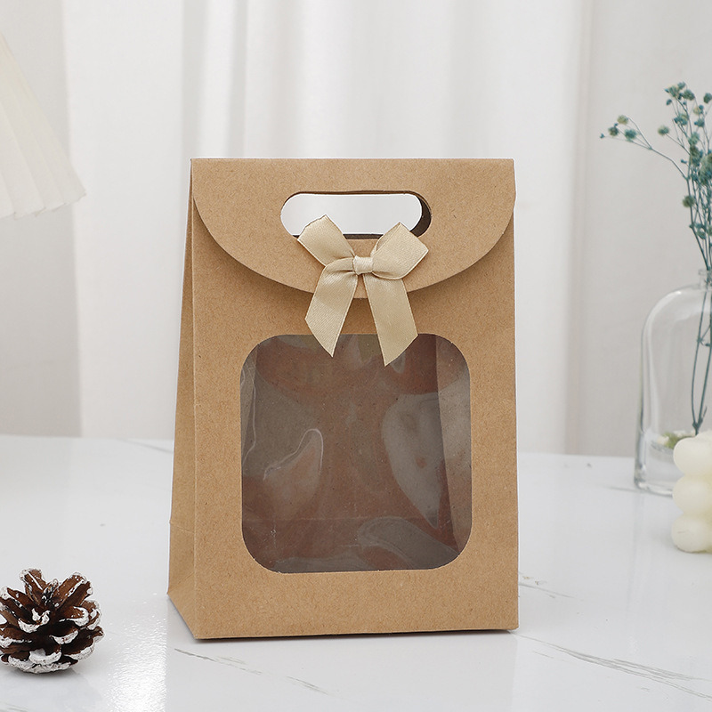 Window Handbag Transparent Gift Bag Paper Bag Simple Packaging Bag Visible Portable Kraft Paper Bag