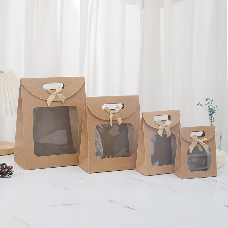 Window Handbag Transparent Gift Bag Paper Bag Simple Packaging Bag Visible Portable Kraft Paper Bag