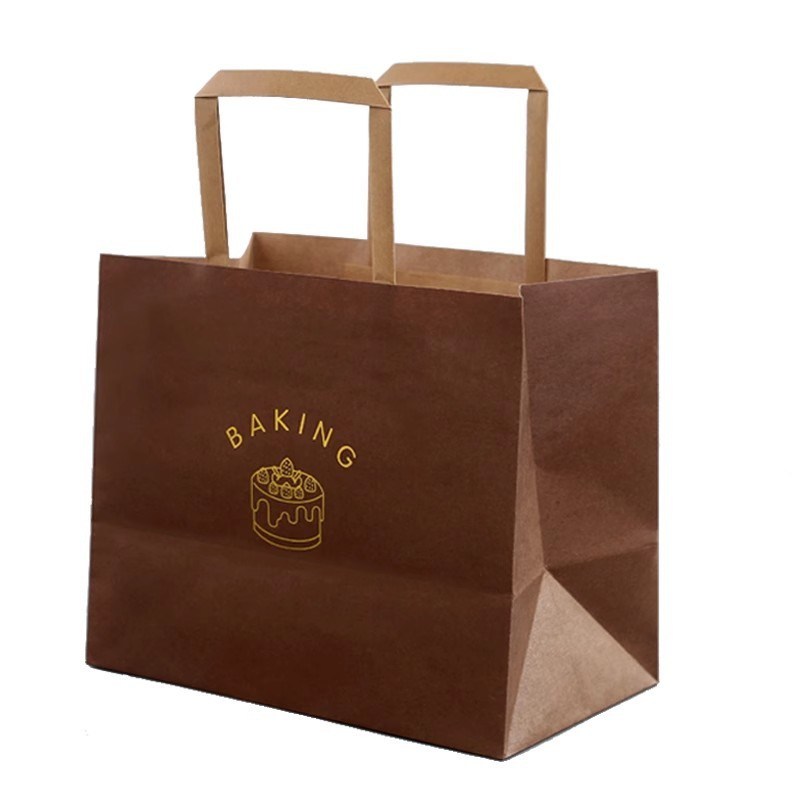 Gold Foil Stamped Kraft Paper Bags Premium Packaging For Cakes Baked Goods Desserts Milk Tea & Gifts High - End Handheld Bags