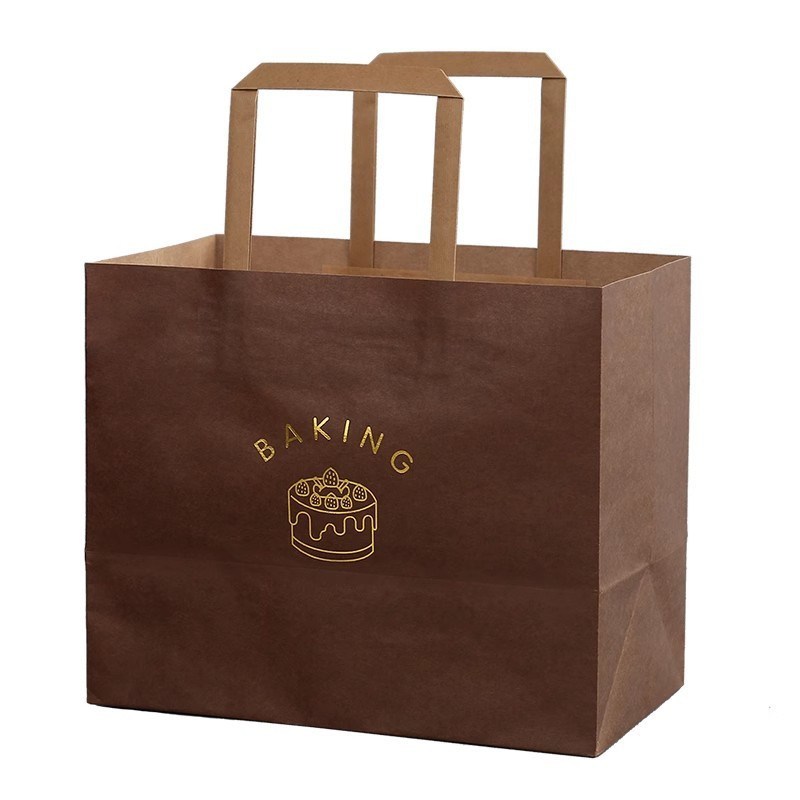 Gold Foil Stamped Kraft Paper Bags Premium Packaging For Cakes Baked Goods Desserts Milk Tea & Gifts High - End Handheld Bags