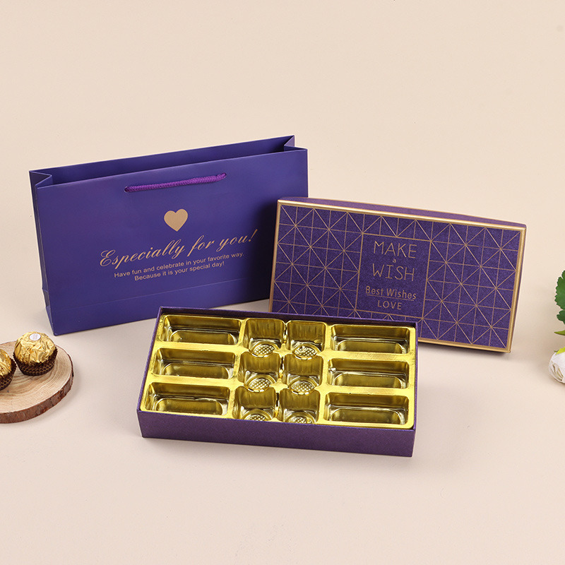 Chocolate Gift Box Gold Foil Valentines Day Birthday Packaging Holiday Present Box with Matching Gift Bag Included