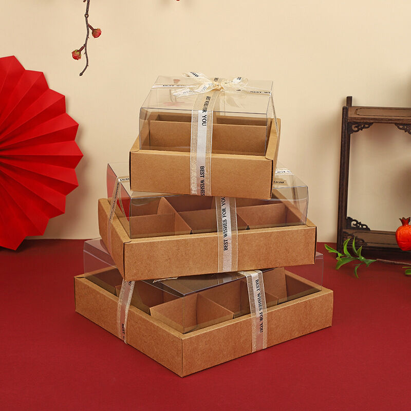 Premium Kraft Paper Transparent Window Packaging 9 Cell Baking Gift Box Set 6 Cell Donut Display Box
