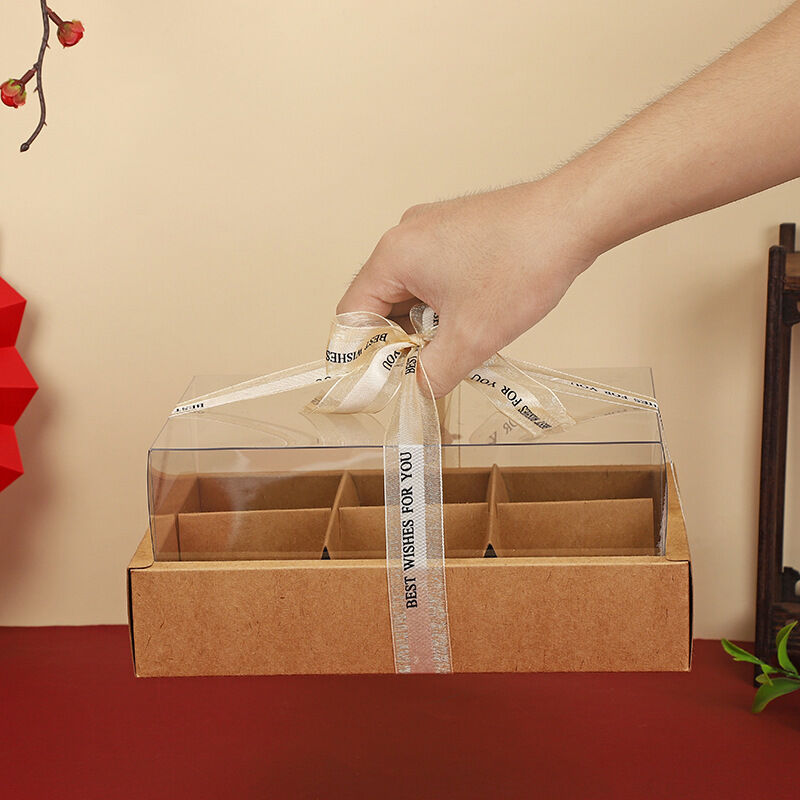 Premium Kraft Paper Transparent Window Packaging 9 Cell Baking Gift Box Set 6 Cell Donut Display Box
