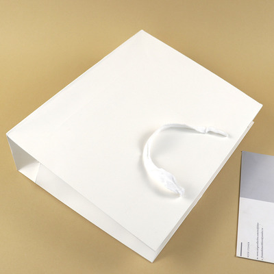 Pure White Shopping Paper Bags Luxury Flat Handle Garment Carrier Bag