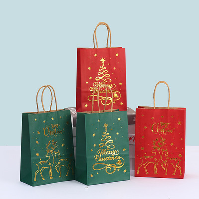 Cartoon Holiday Kraft Paper Shopping Bags Candy Christmas Kraft Bags Red Green